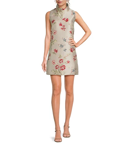 Buru Textured Jacquard Tailored V-Neck Sleeveless Sheath Mini Dress