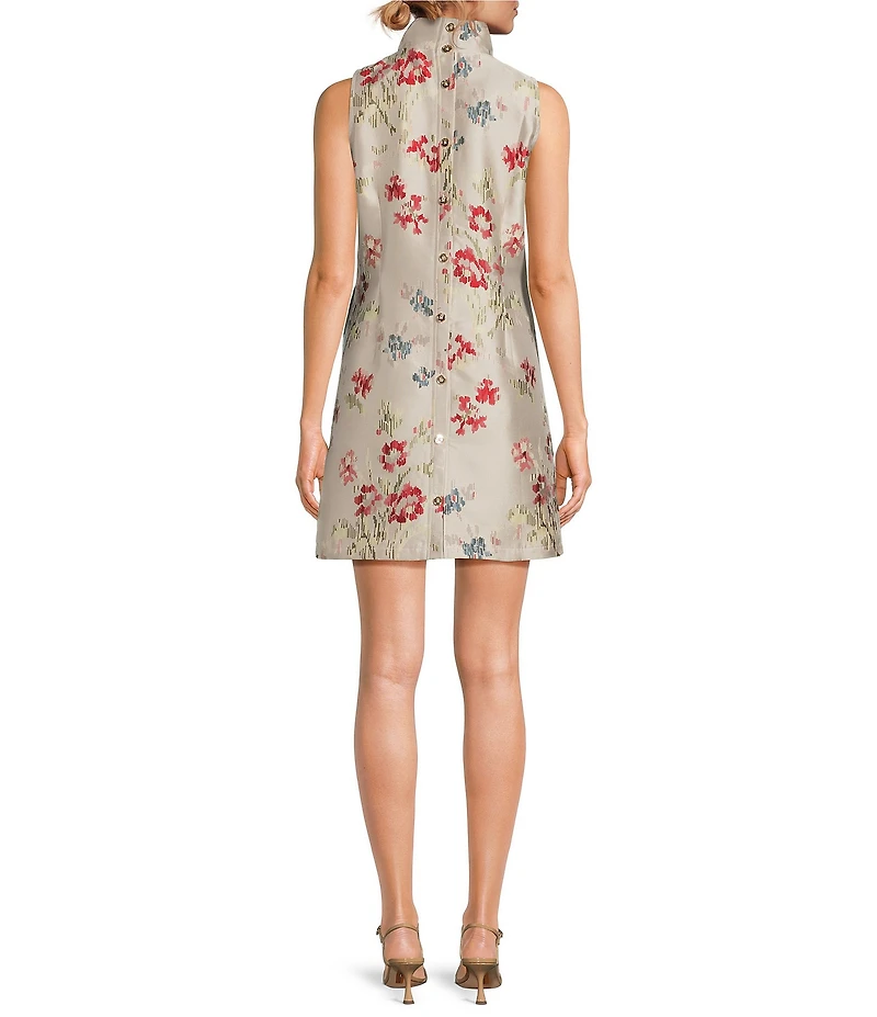 Buru Textured Jacquard Tailored V-Neck Sleeveless Sheath Mini Dress