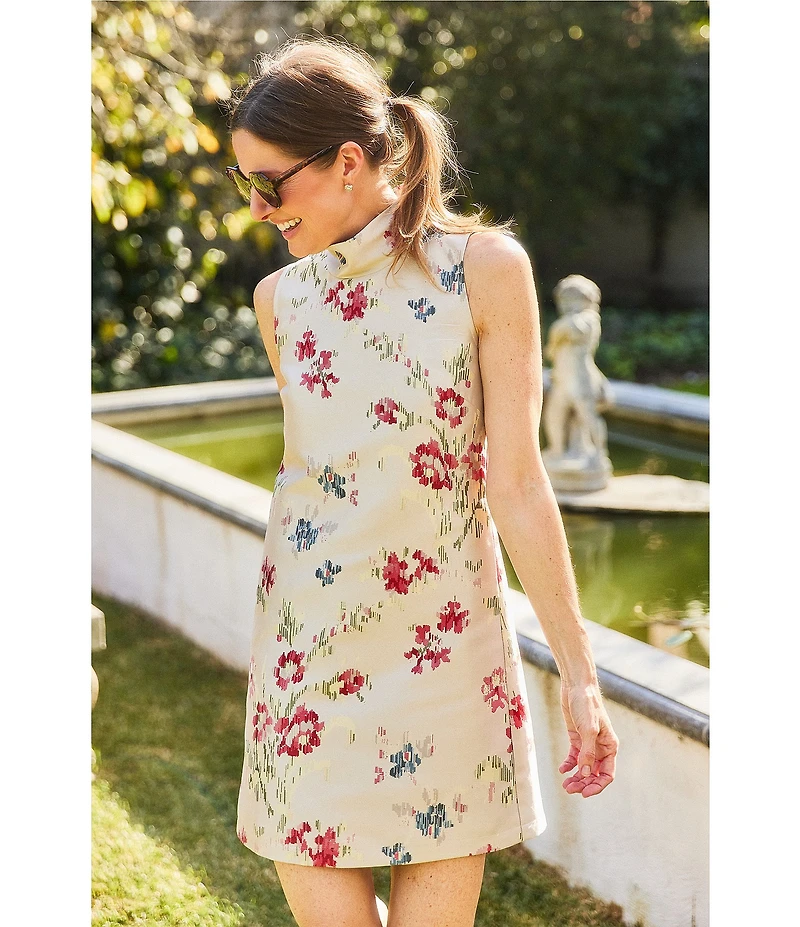 Buru Textured Jacquard Tailored V-Neck Sleeveless Sheath Mini Dress