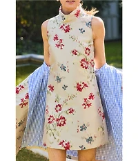 Buru Textured Jacquard Tailored V-Neck Sleeveless Sheath Mini Dress