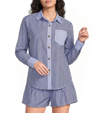Buru Woven Striped Woven Button Down Long Sleeve Shirt