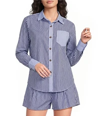 Buru Woven Striped Woven Button Down Long Sleeve Shirt