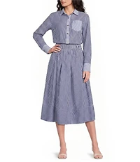Buru Woven Striped Woven Button Down Long Sleeve Shirt