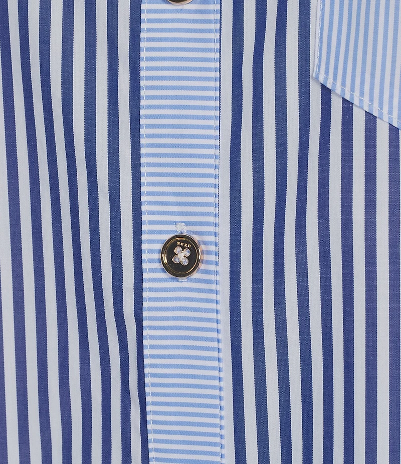 Buru Woven Striped Woven Button Down Long Sleeve Shirt