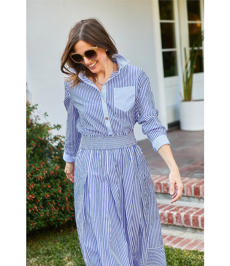 Buru Woven Striped Woven Button Down Long Sleeve Shirt
