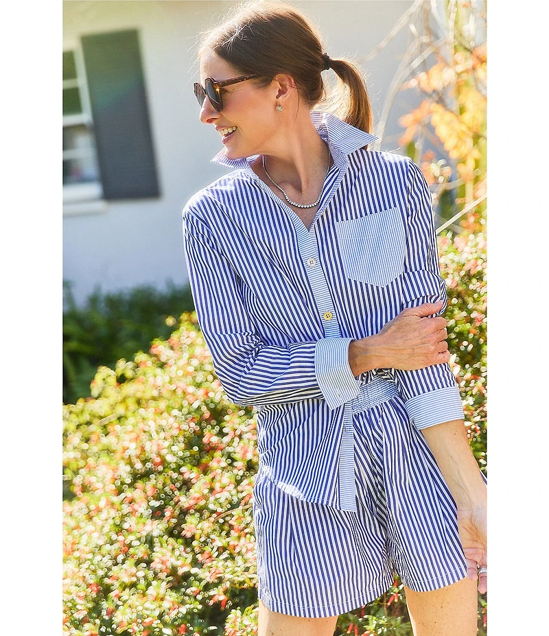 Buru Woven Striped Woven Button Down Long Sleeve Shirt
