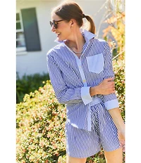 Buru Woven Striped Woven Button Down Long Sleeve Shirt