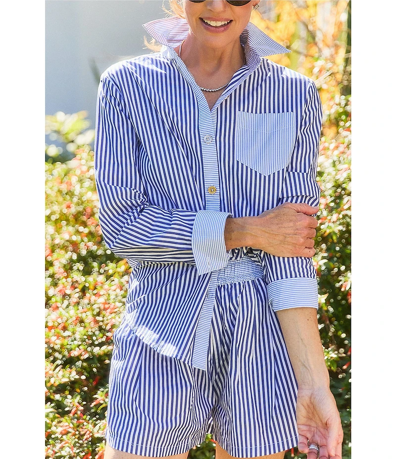 Buru Woven Striped Woven Button Down Long Sleeve Shirt
