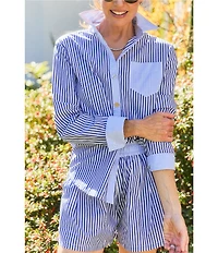 Buru Woven Striped Woven Button Down Long Sleeve Shirt