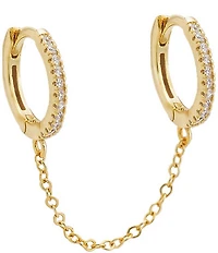 By Adina Eden CZ Double Huggie Crystal Chain Earring