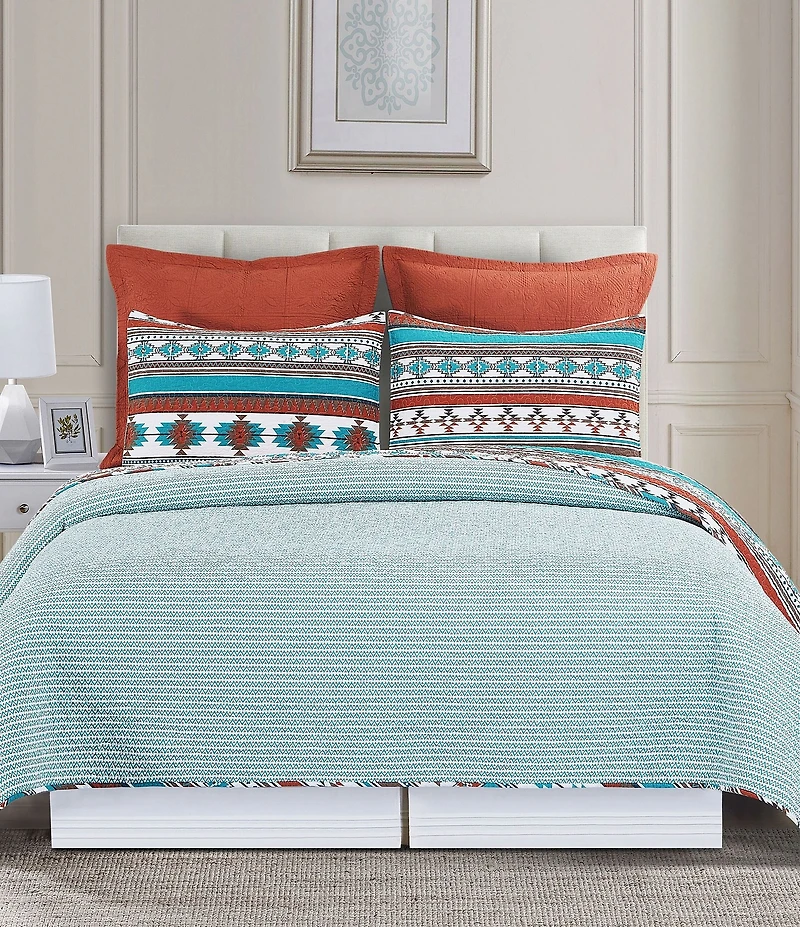 C&F Home Aqua Valley Southwestern Geometric Print Reversible Quilt Mini Set