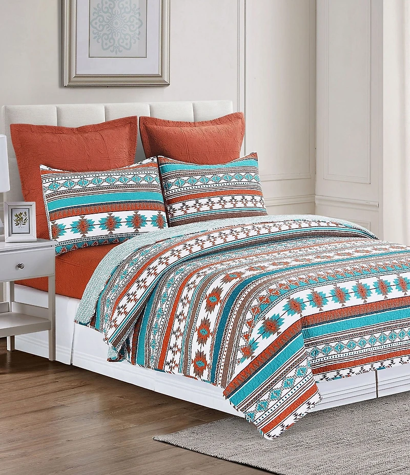 C&F Home Aqua Valley Southwestern Geometric Print Reversible Quilt Mini Set