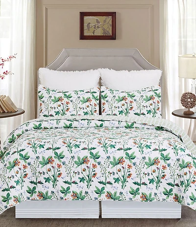 C&F Home Clover Bug Floral Reversible Green Chevron Quilt Mini Set