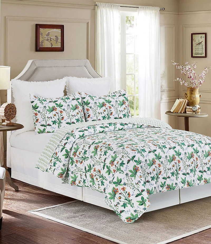 C&F Home Clover Bug Floral Reversible Green Chevron Quilt Mini Set