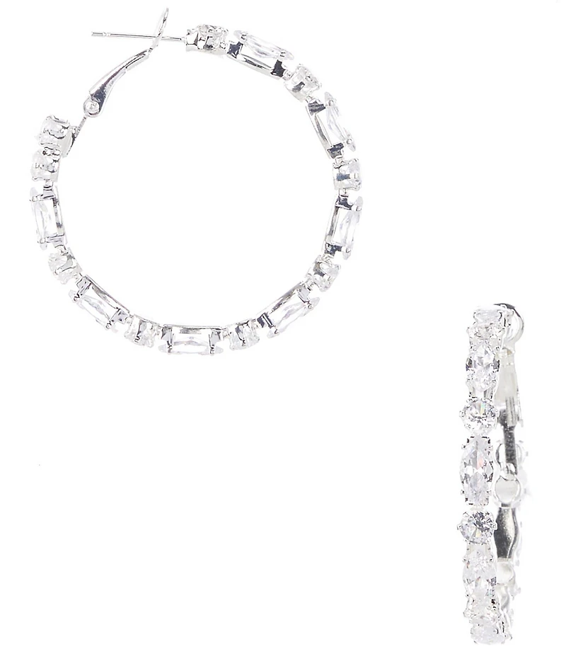 C by Cezanne Mixed CZ Stone Hoop Earrings