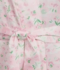 Cabernet Floral Print 3/4 Sleeve Woven Satin Coordinating Short Robe
