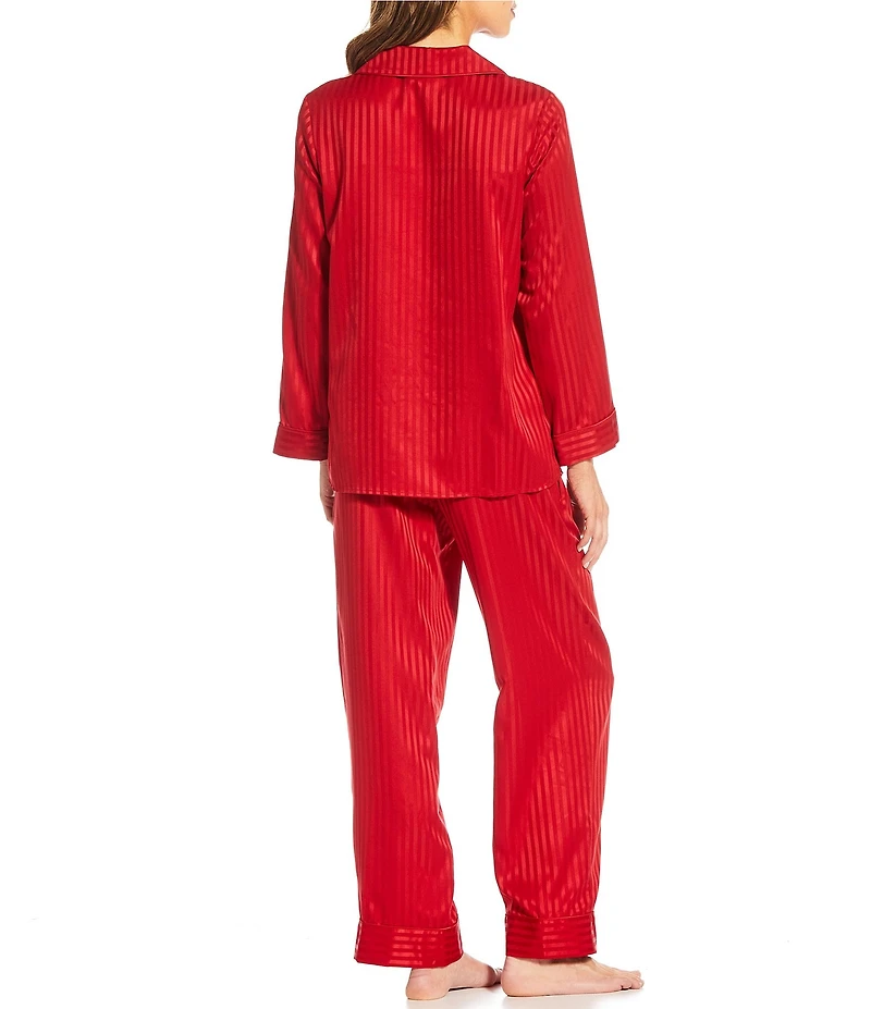 Cabernet Jacquard Stripe Woven Satin Notch Collar Long Sleeve Pant Pajama Set