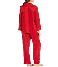 Cabernet Jacquard Stripe Woven Satin Notch Collar Long Sleeve Pant Pajama Set