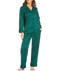 Cabernet Jacquard Stripe Woven Satin Notch Collar Long Sleeve Pant Pajama Set