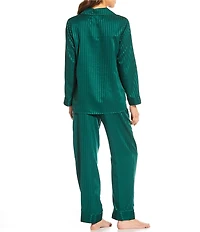 Cabernet Jacquard Stripe Woven Satin Notch Collar Long Sleeve Pant Pajama Set