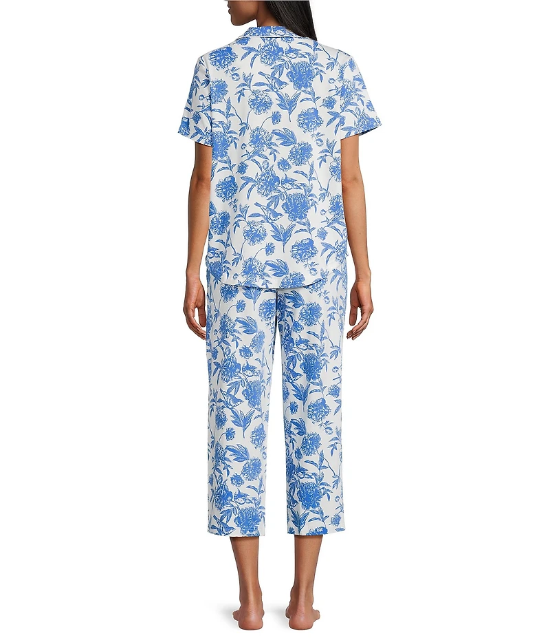 Cabernet Knit Bird Toile Print Short Sleeve Notch Collar & Pant Pajama Set
