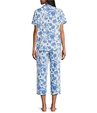 Cabernet Knit Bird Toile Print Short Sleeve Notch Collar & Pant Pajama Set