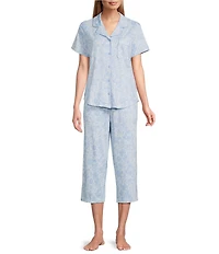 Cabernet Knit Floral Print Short Sleeve Notch Collar & Pant Pajama Set