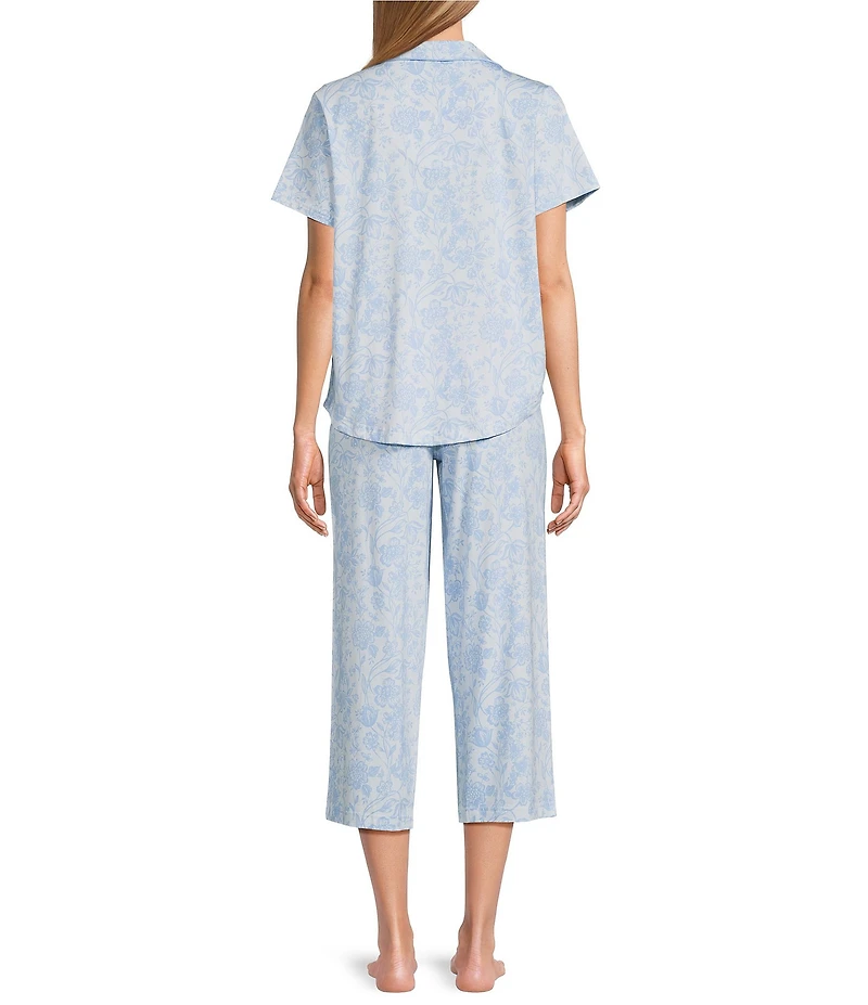 Cabernet Knit Floral Print Short Sleeve Notch Collar & Pant Pajama Set