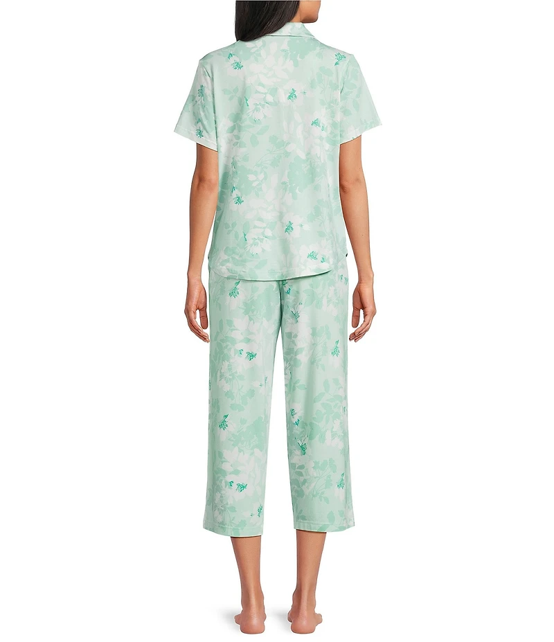 Cabernet Knit Floral Print Short Sleeve Notch Collar & Pant Pajama Set