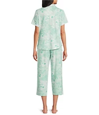 Cabernet Knit Floral Print Short Sleeve Notch Collar & Pant Pajama Set