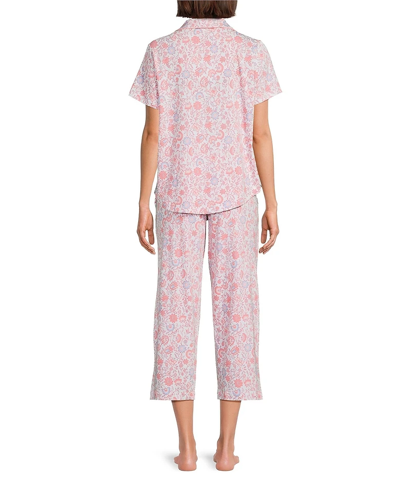 Cabernet Knit Jacobean Print Short Sleeve Notch Collar & Pant Pajama Set