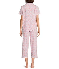 Cabernet Knit Jacobean Print Short Sleeve Notch Collar & Pant Pajama Set