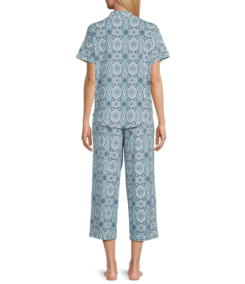 Cabernet Knit Tile Print Short Sleeve Notch Collar & Pant Pajama Set