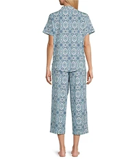 Cabernet Knit Tile Print Short Sleeve Notch Collar & Pant Pajama Set
