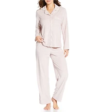 Cabernet Long Sleeve Notch Collar Long Fleece Dotted Print Pajama Set