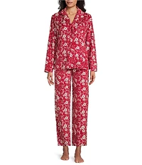 Cabernet Long Sleeve Notch Collar Long Fleece Floral Print Pajama Set