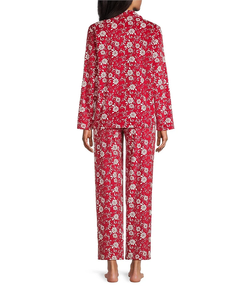 Cabernet Long Sleeve Notch Collar Long Fleece Floral Print Pajama Set