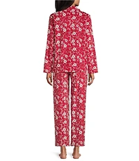 Cabernet Long Sleeve Notch Collar Long Fleece Floral Print Pajama Set