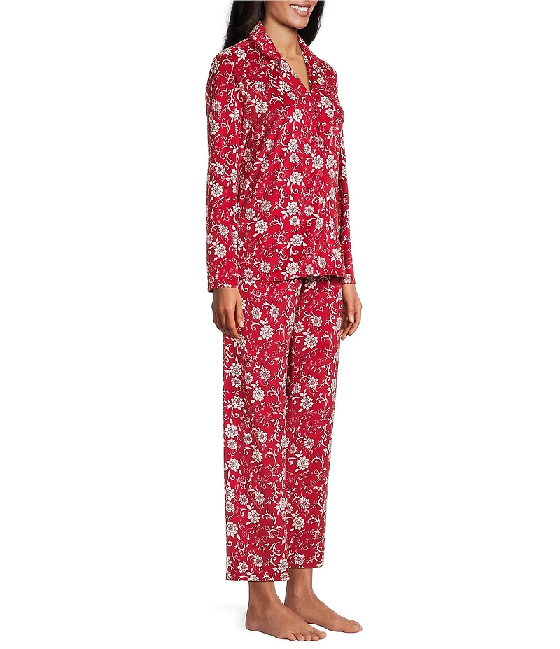 Cabernet Long Sleeve Notch Collar Long Fleece Floral Print Pajama Set