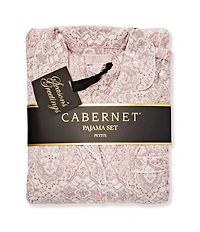 Cabernet Long Sleeve Notch Collar Long Fleece Medallion Print Pajama Set