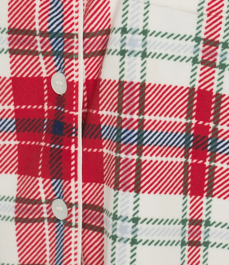 Cabernet Long Sleeve Notch Collar Long Fleece Plaid Print Pajama Set