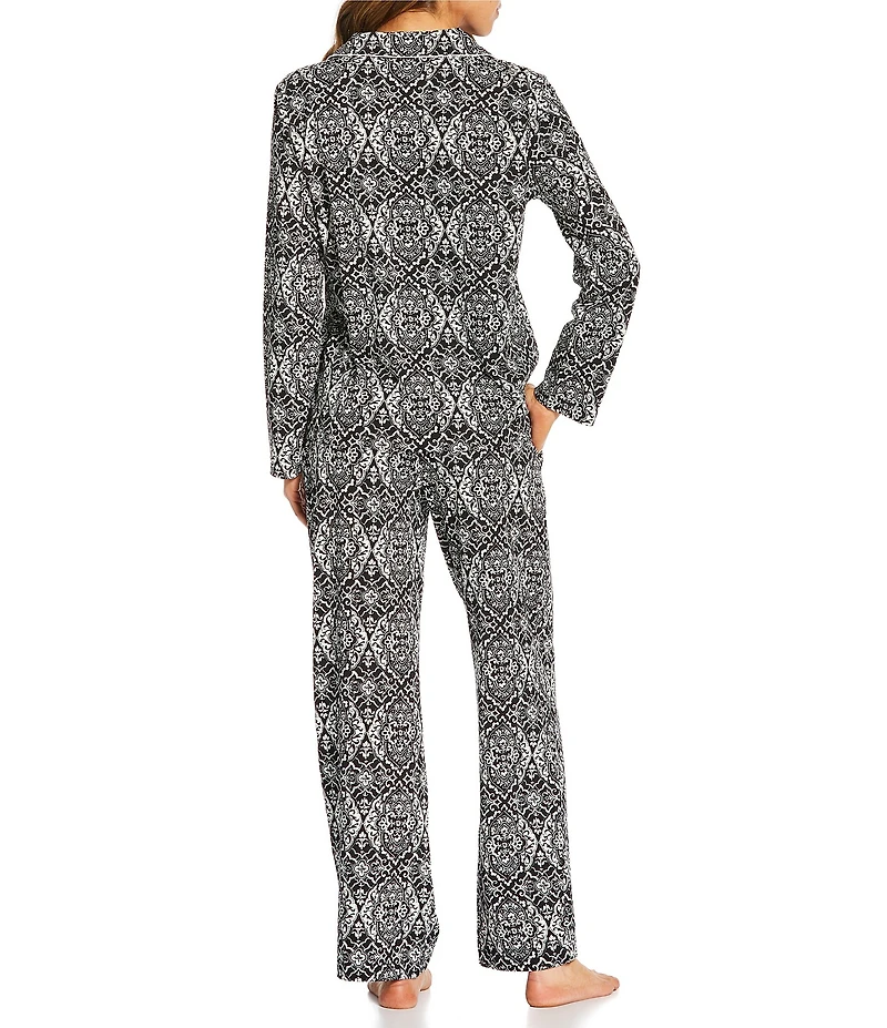 Cabernet Medallion Print Long Sleeve Notch Collar Long Holiday Knit Pajama Set