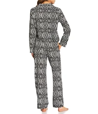 Cabernet Medallion Print Long Sleeve Notch Collar Long Holiday Knit Pajama Set