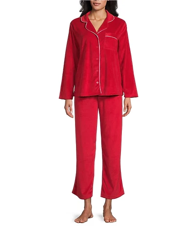 Cabernet Petite Size Long Sleeve Notch Collar Fleece Holiday Pajama Set