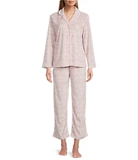 Cabernet Petite Size Long Sleeve Notch Collar Long Fleece Medallion Print Holiday Pajama Set
