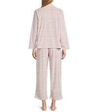 Cabernet Petite Size Long Sleeve Notch Collar Long Fleece Medallion Print Holiday Pajama Set