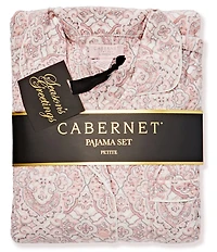 Cabernet Petite Size Long Sleeve Notch Collar Long Fleece Medallion Print Holiday Pajama Set
