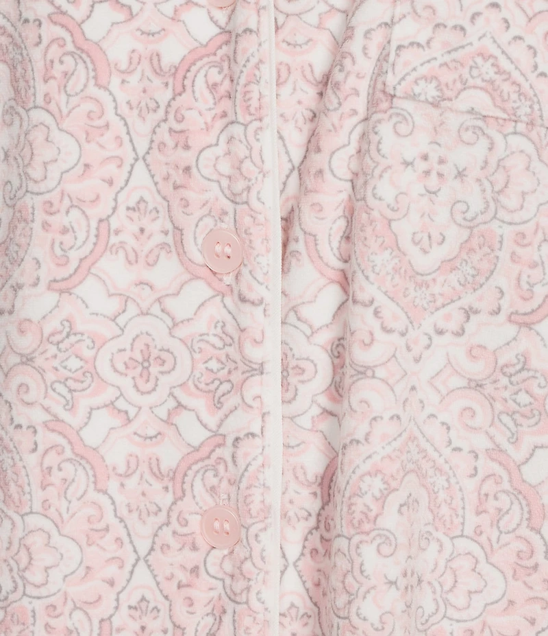 Cabernet Petite Size Long Sleeve Notch Collar Long Fleece Medallion Print Holiday Pajama Set