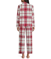 Cabernet Petite Size Long Sleeve Notch Collar Long Fleece Plaid Print Holiday Pajama Set