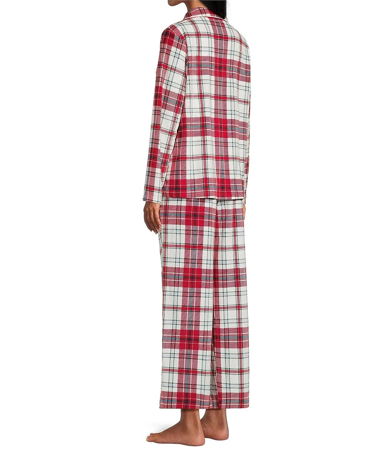 Cabernet Petite Size Long Sleeve Notch Collar Long Fleece Plaid Print Holiday Pajama Set